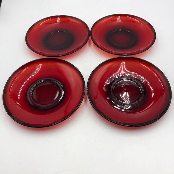 Vintage Set of 4 Ruby Red Glass Tea Cups and Saucers Set ARCOROC France - Picture 8 of 17